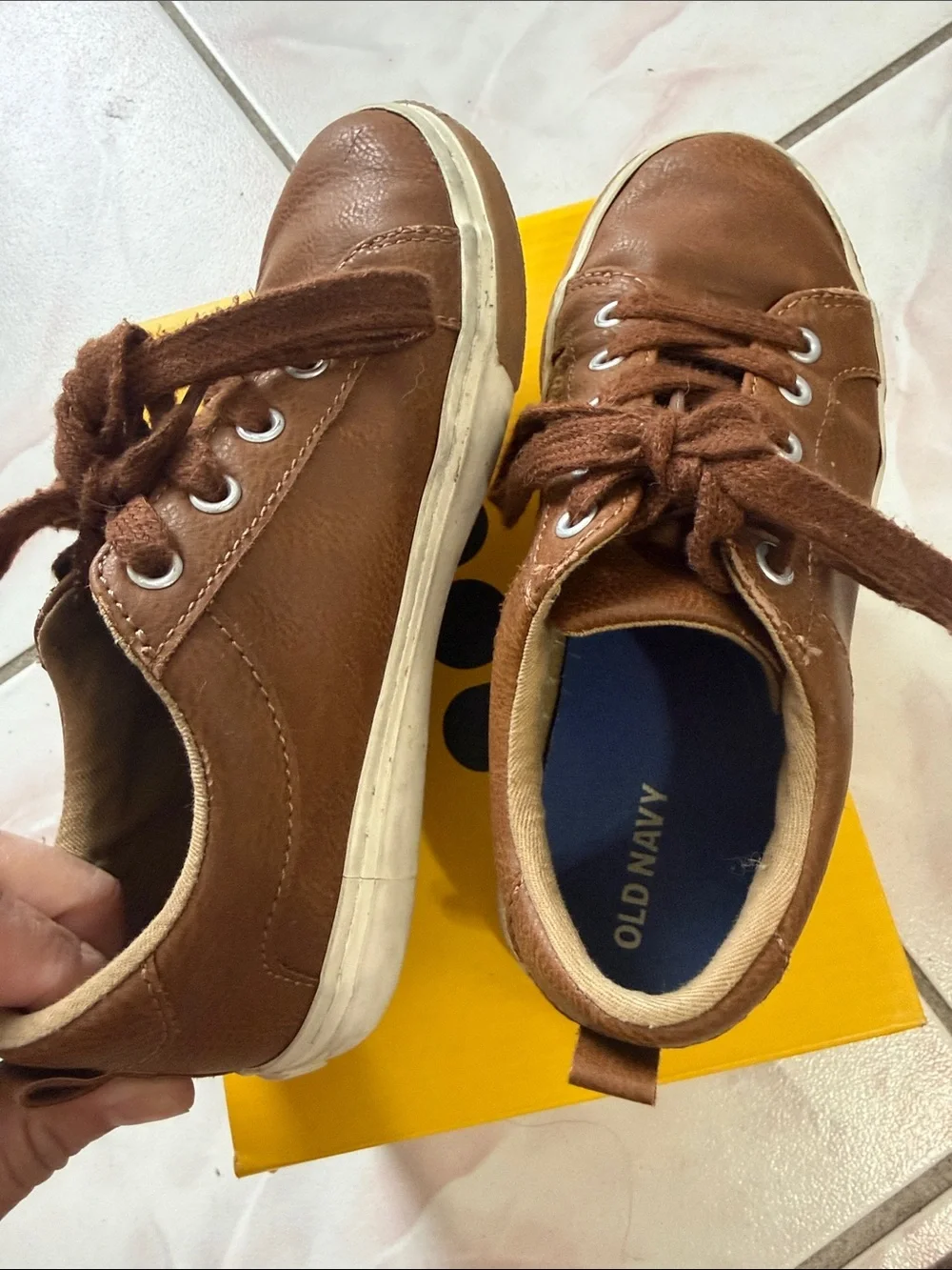 Old Navy Kids Brown Leather Lace-Up Sneakers